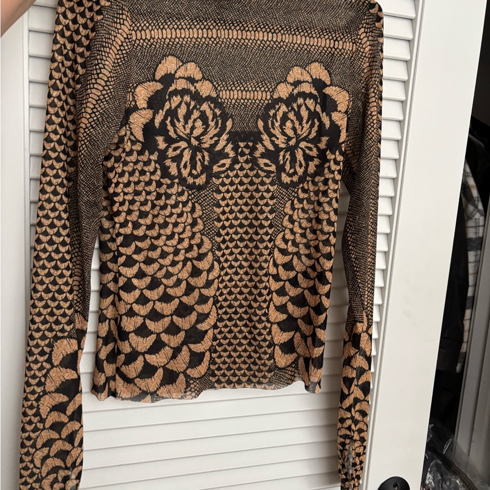 AFRM Mesh Black and Tan Patterned Long Sleeve Top